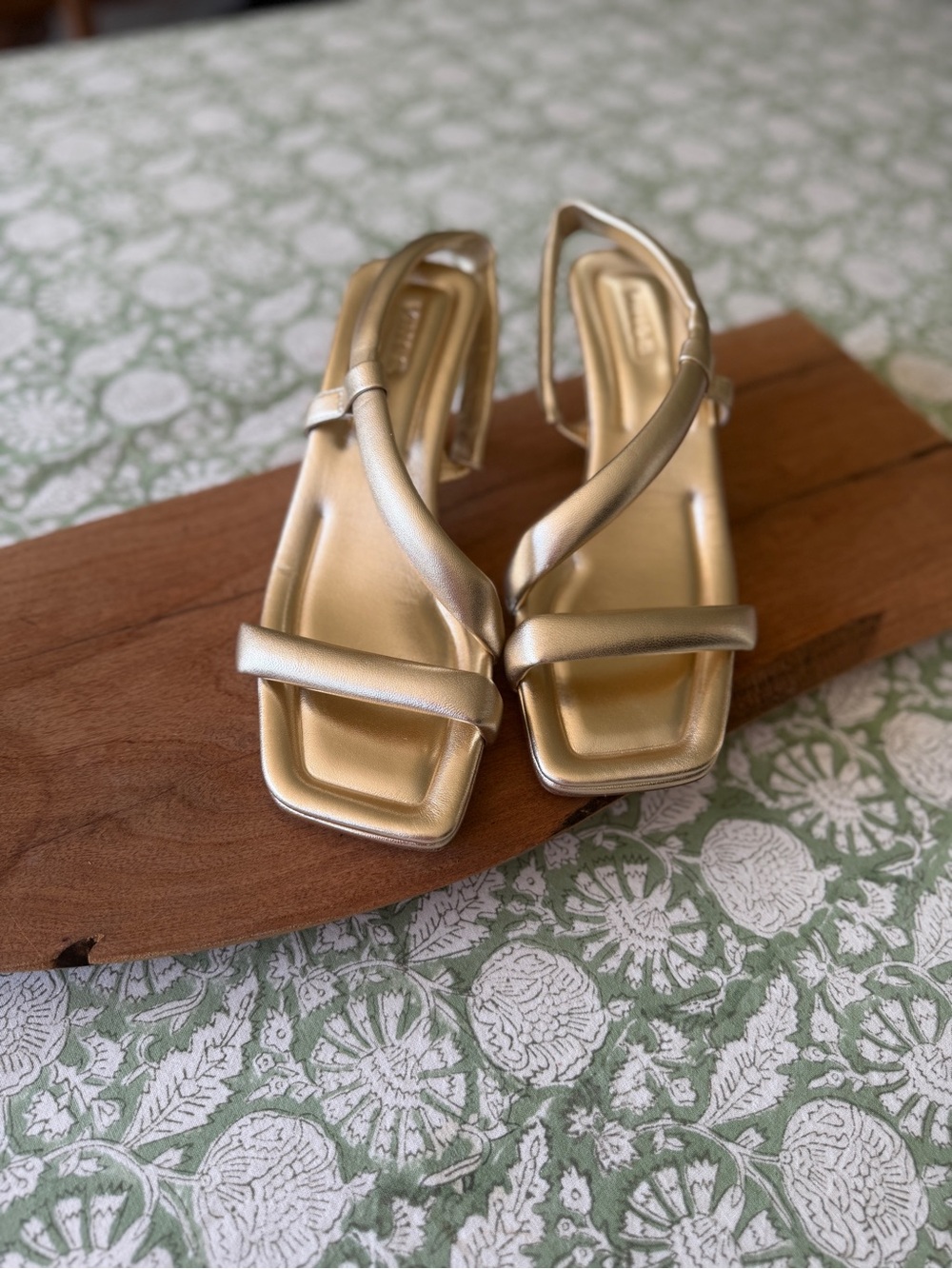 Vince Metallic Gold Square-Toe Strappy Slingback Sandals